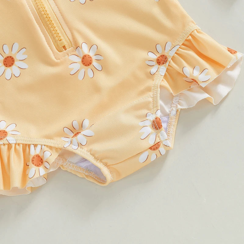 Baby Girl Floral Rash Guard Swimsuit with Hat