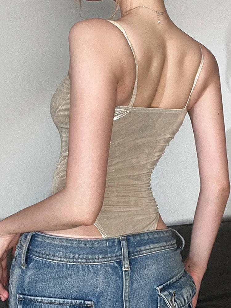 Women Lace Up Sleeveless Bodysuit Slim Fit Summer Fashion Streetwear Festival Outfit