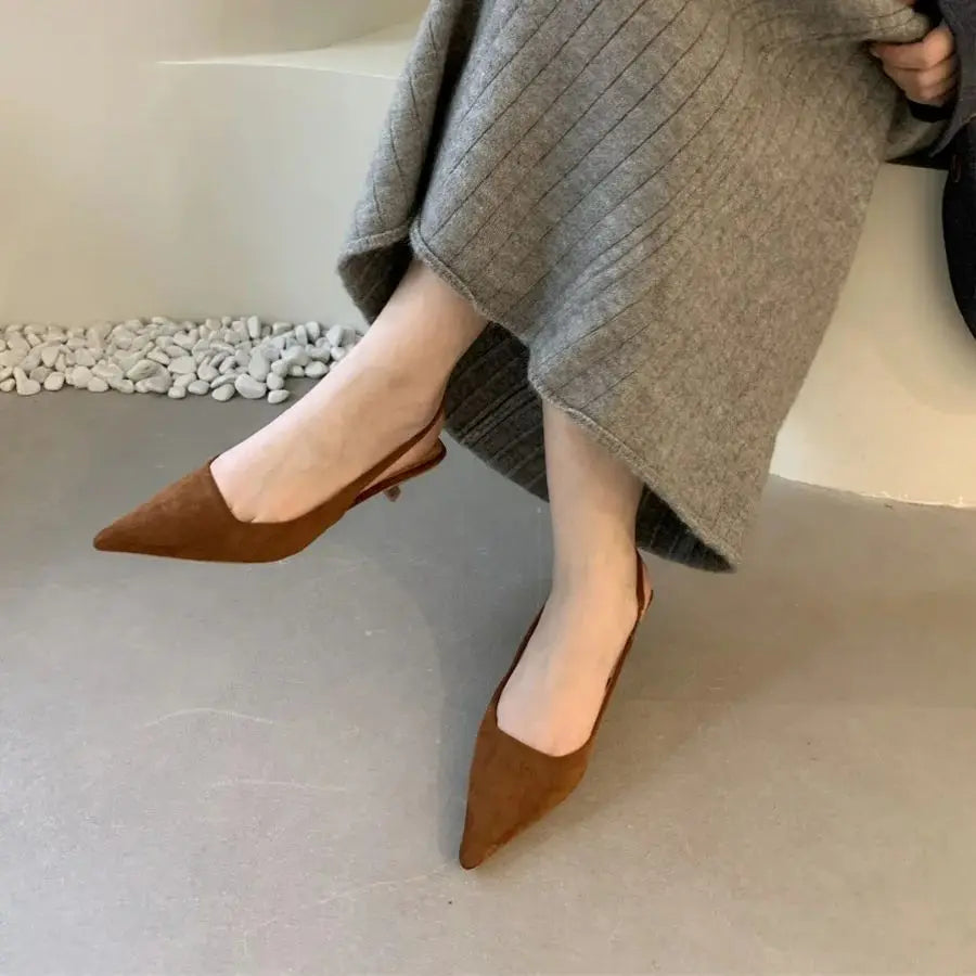Women Pointed Toe Slingback Sandals Low Heel Elegant Summer Dress Shoes