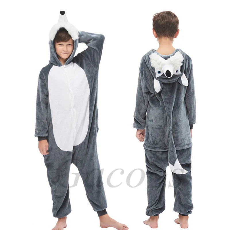 Kids Unicorn Animal Flannel Hooded Onesie Pajamas Warm Sleepwear Costume