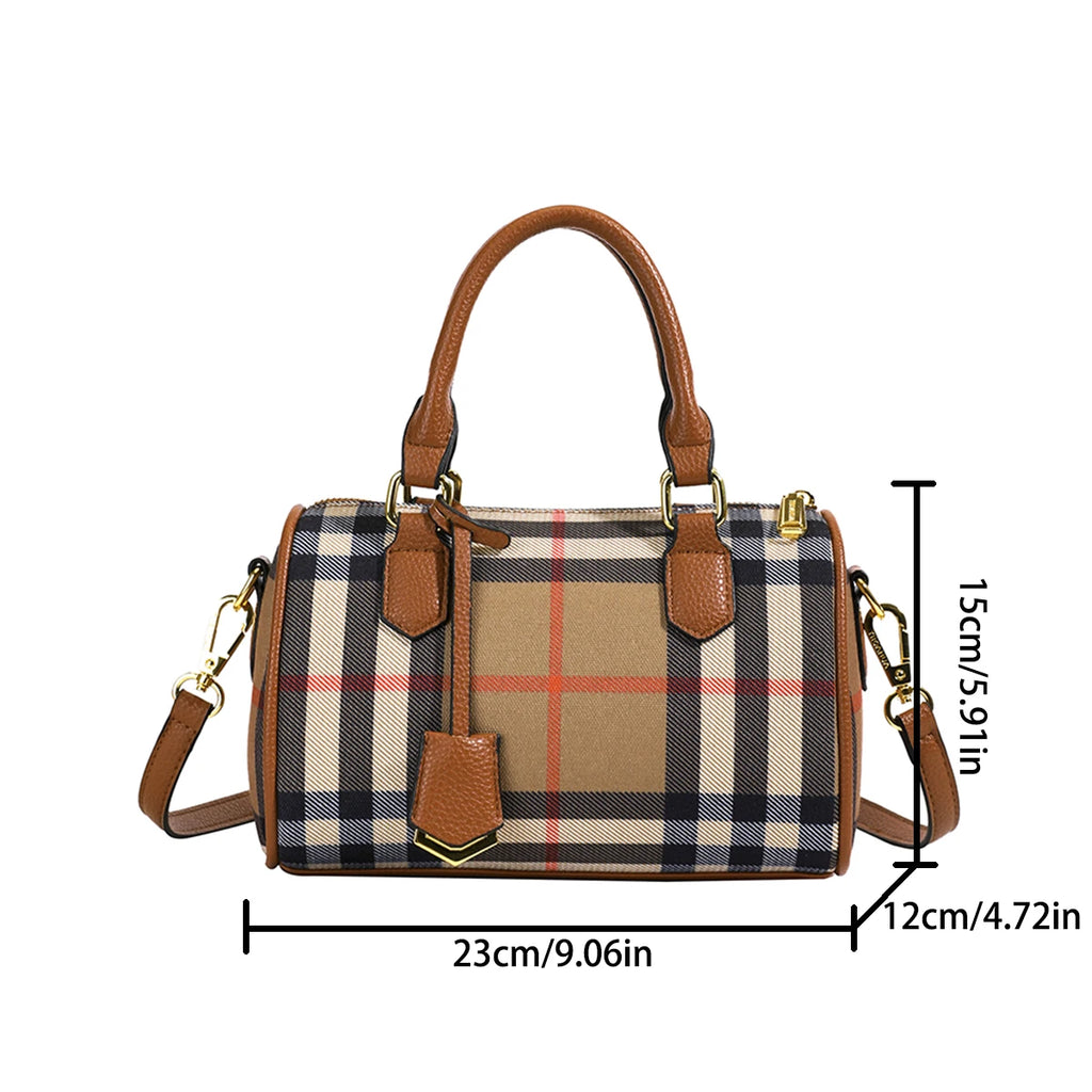 Large Capacity Plaid Shoulder Tote Bag PU Crossbody Bag with Adjustable Strap