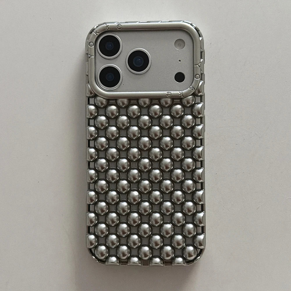Electroplated Orange 3D Pearl Silicone iPhone Case