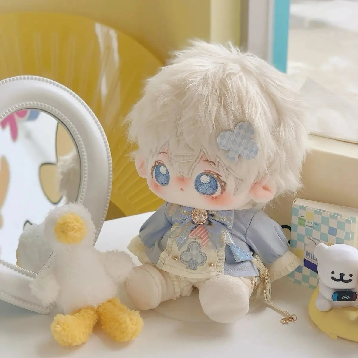 20cm Cotton Doll Clothes Blue School Outfit with Bunny Ear Hat