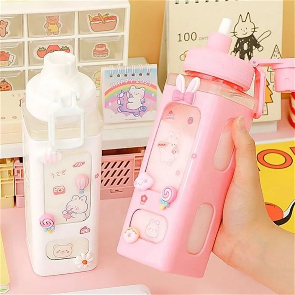 Shaker Water Bottle with Straw Cute BPA Free Drink Cup 700ml 900ml