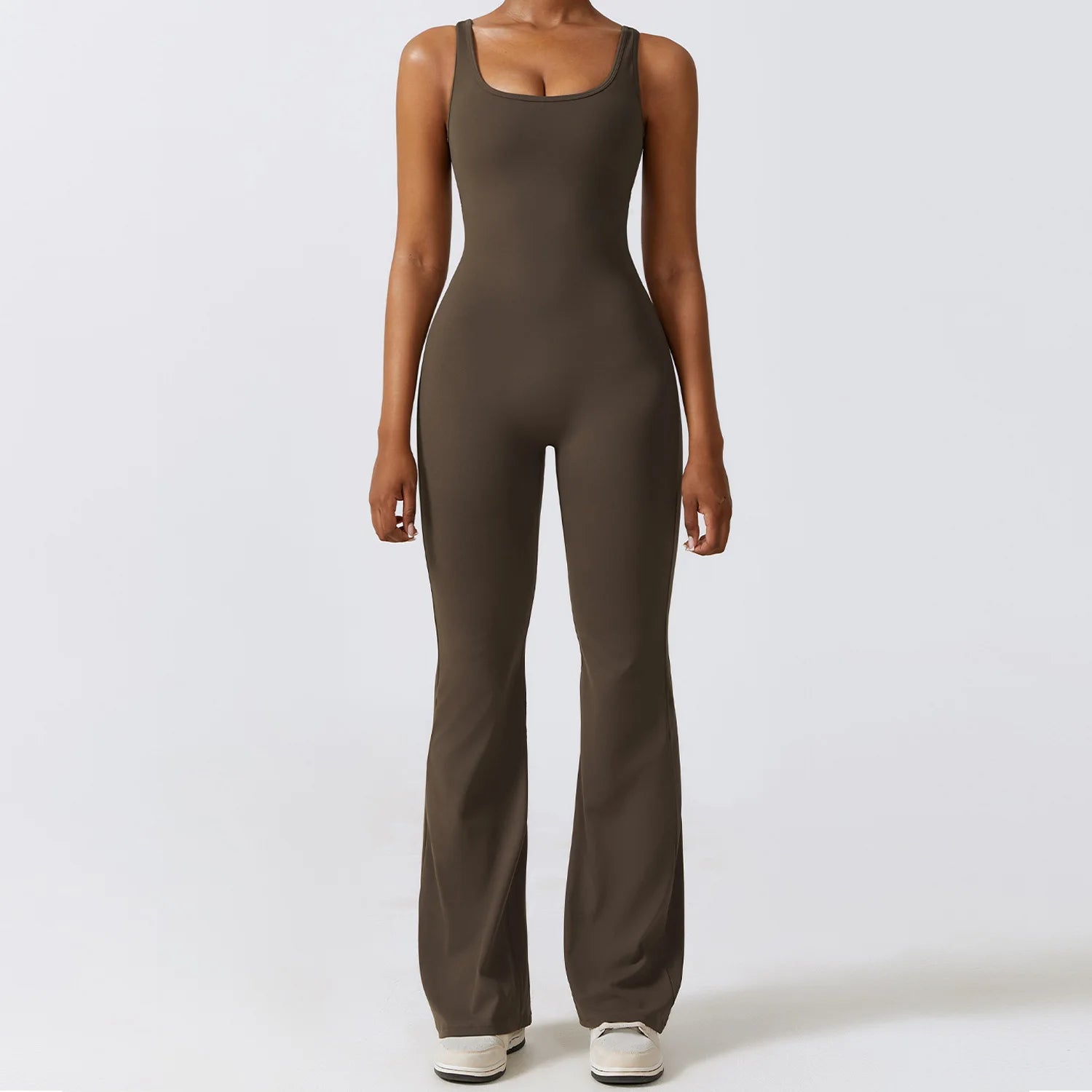 Women Backless Flare Jumpsuit Push Up Body Shaping Fitness Yoga Romper