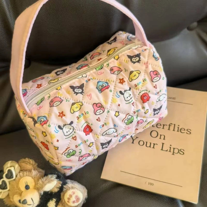 Cartoon Plaid Quilted Tote Bag Large Capacity Travel Makeup Organizer