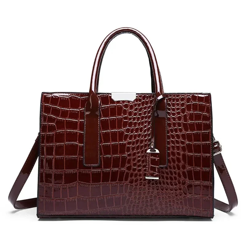 Women Crocodile Pattern Handbag Large Tote Bag Leather Shoulder Bag