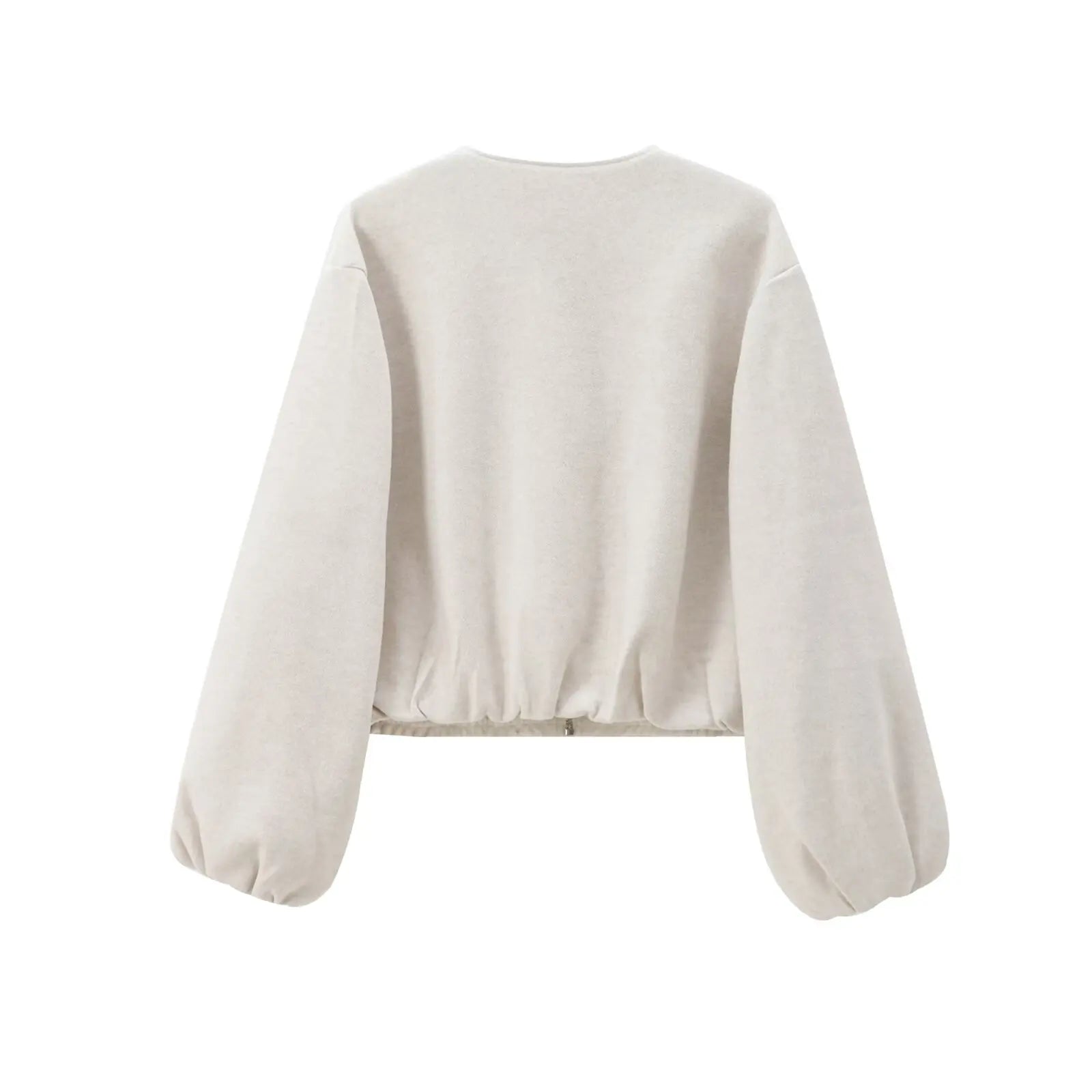 Women Fleece Bomber Jacket Cropped Zip Up Long Sleeve Sports Outerwear