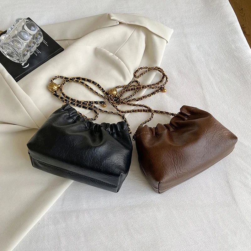 Women Chain Shoulder Bag Pleated Hobo Crossbody Tote Stylish Casual Purse