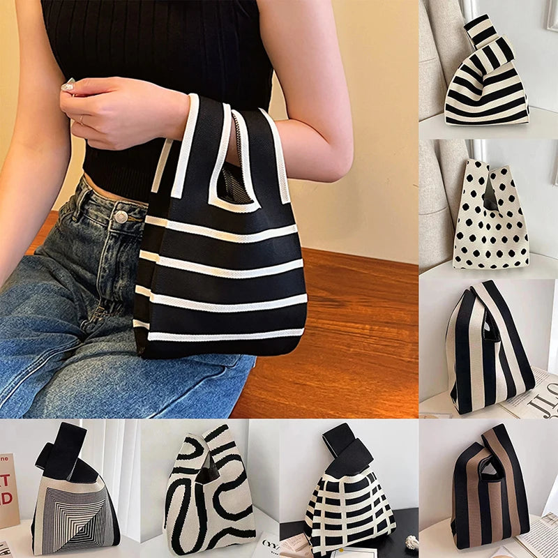 Handmade Knit Knot Handbag Style Mini Wrist Tote Bag for Women