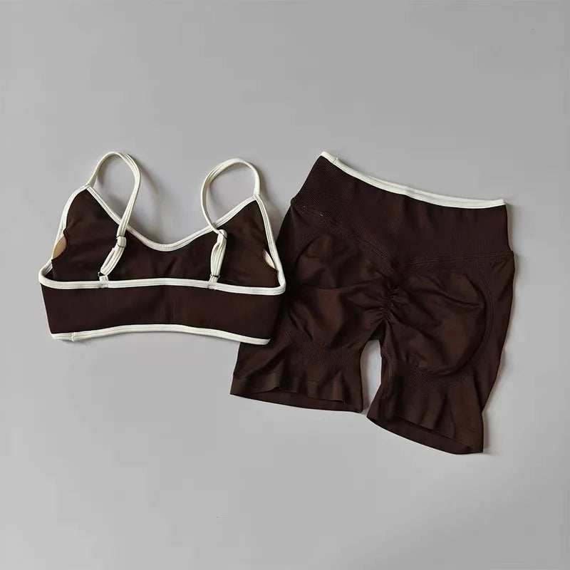 Women Contrast Sports Set Yoga Bra & Pants Quick Dry Fitness Suit