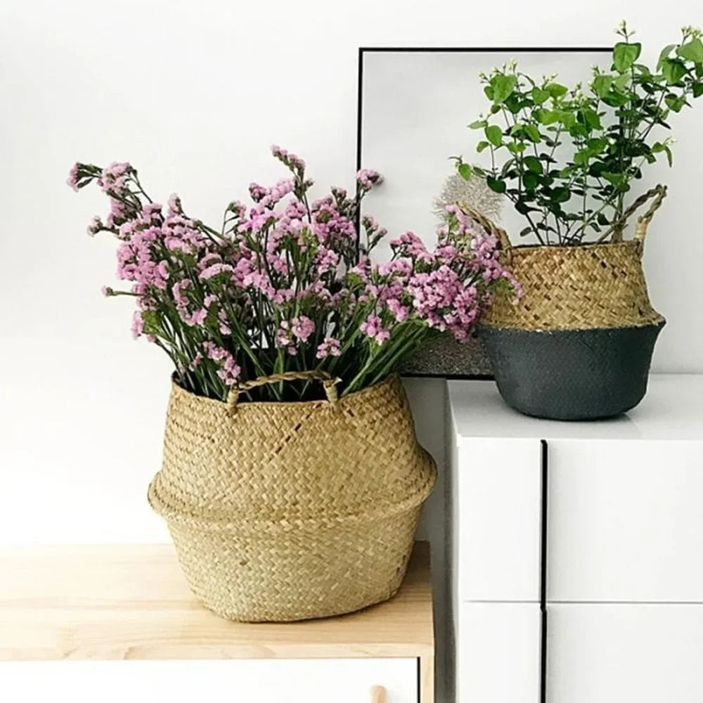 Seagrass Rattan Hanging Basket Flowerpot Laundry Storage