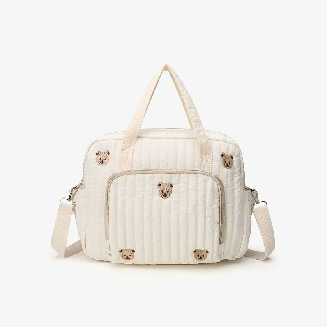 Nylon Crossbody Diaper Bag Bear Tulip Embroidery with Stroller Clip
