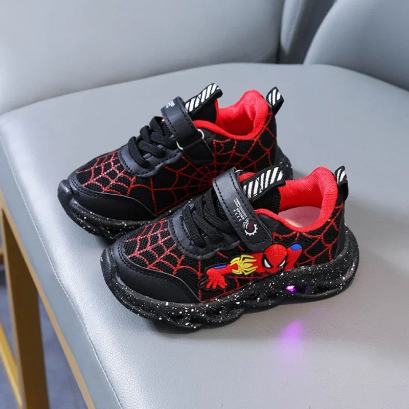 Kids Spider Hero LED Sneakers Mesh Breathable Sport Shoes 0 to 6 Years