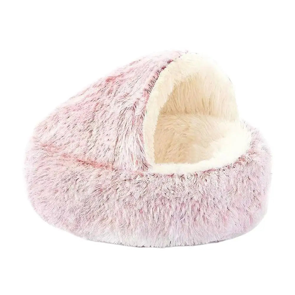 Winter Plush Round Cat Bed Warm 2 in 1 Sleeping Nest