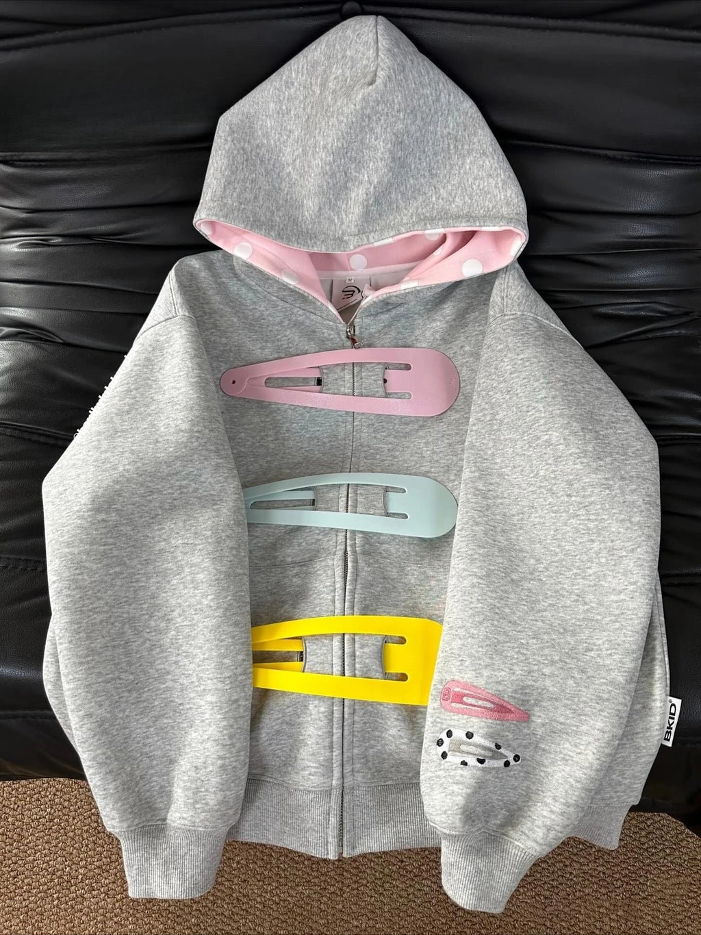 Retro Polka Dot Hooded Sweatshirt Zip Up Punk Jacket