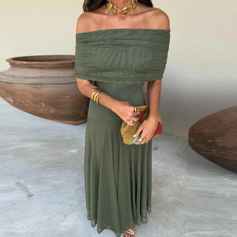 Strapless Mesh Maxi Dress for Women Slim Fit Party Dress