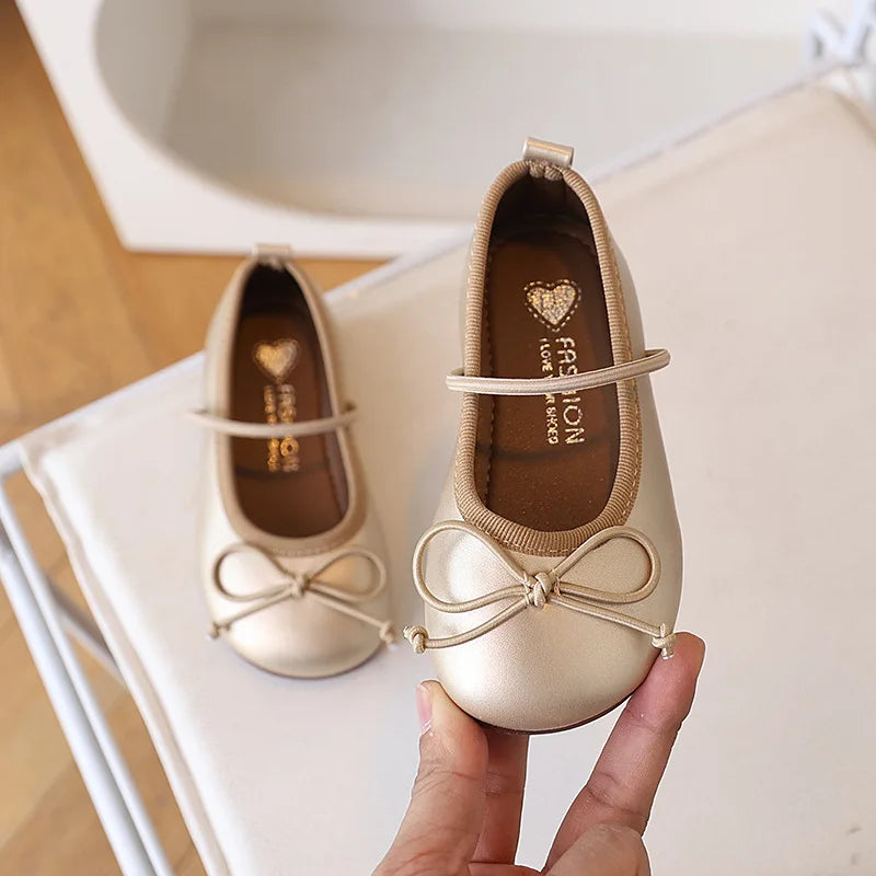 Girls PU Leather Oxford School Shoes Soft Toddler Flats Gold Silver