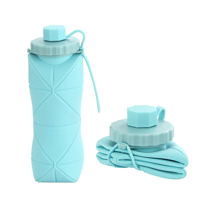 Collapsible Silicone Water Bottle 600ml – Foldable Leakproof Travel Bottle for Gym, Hiking & Outdoor