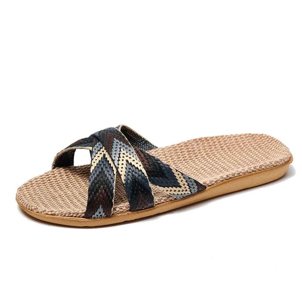 Women Linen Slippers Lightweight Indoor Home Sandals Non Slip Summer Comfortable Flat Slides Casual House Shoes