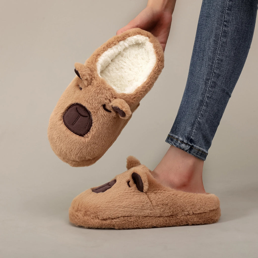 Capybara Plush Slippers Cute Animal Fuzzy Indoor Warm Home Shoes for Women Men