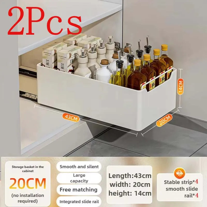 Pull Out Kitchen Storage Rack Sliding Drawer Spice Organizer Shelf Cabinet Tray