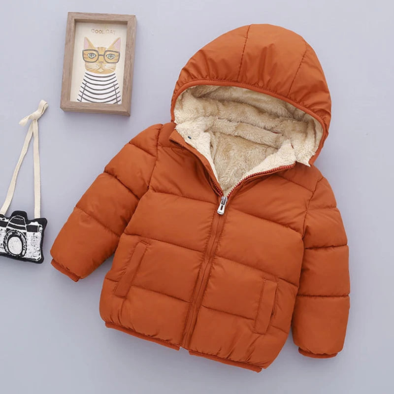 Kids Fleece Hooded Jacket Cartoon Plush Winter Coat for Boys & Girls