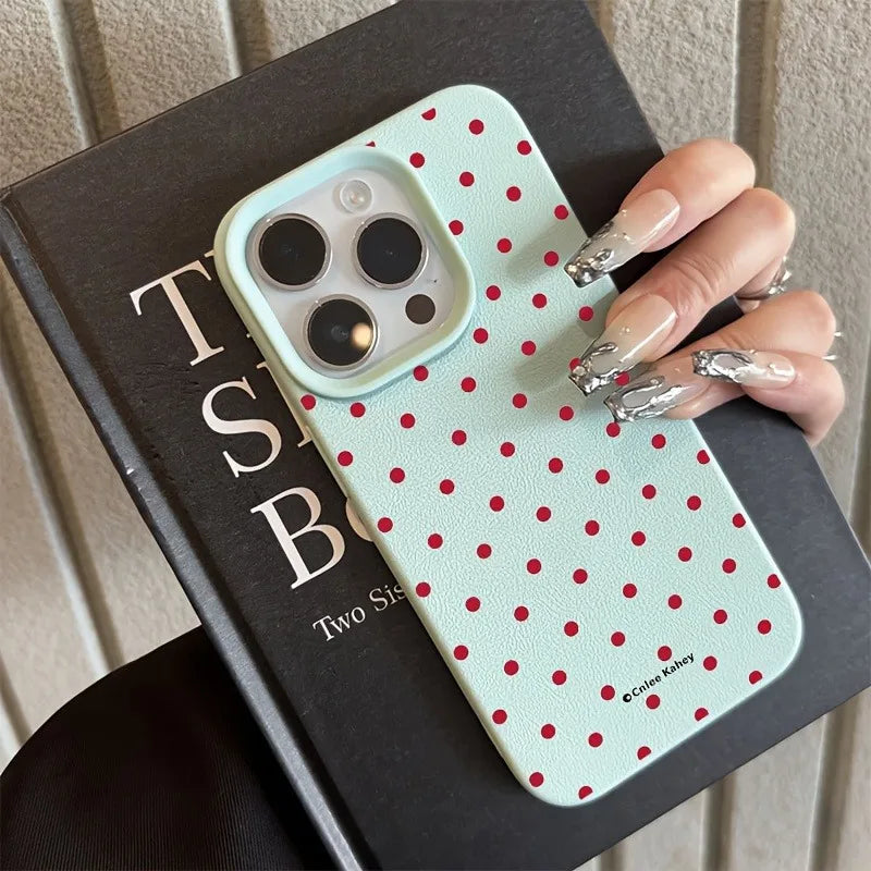 Rose Red Polka Dot Lichee Pattern iPhone Case