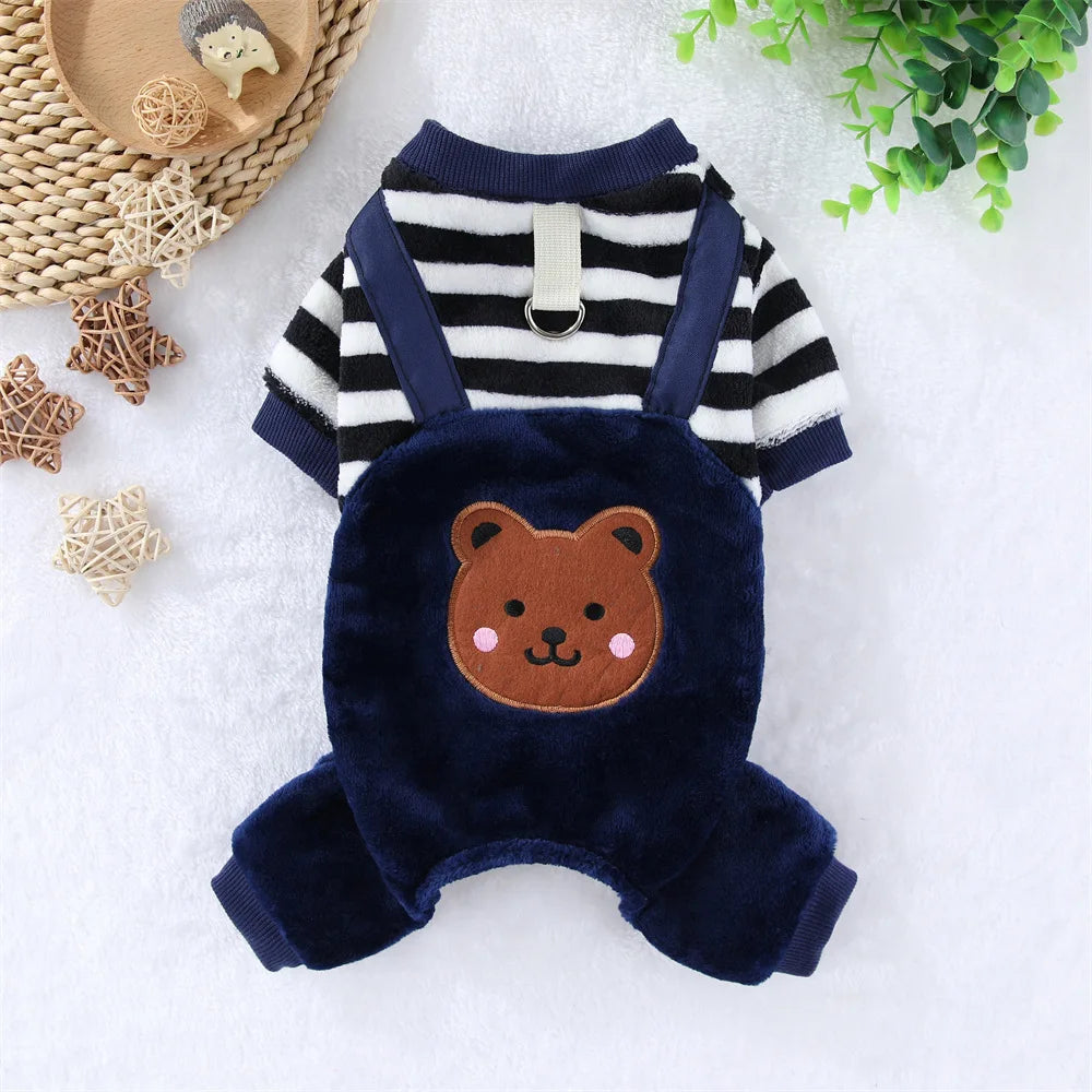 Warm Fleece Dog Jumpsuit Soft Pet Coat with Leash Ring