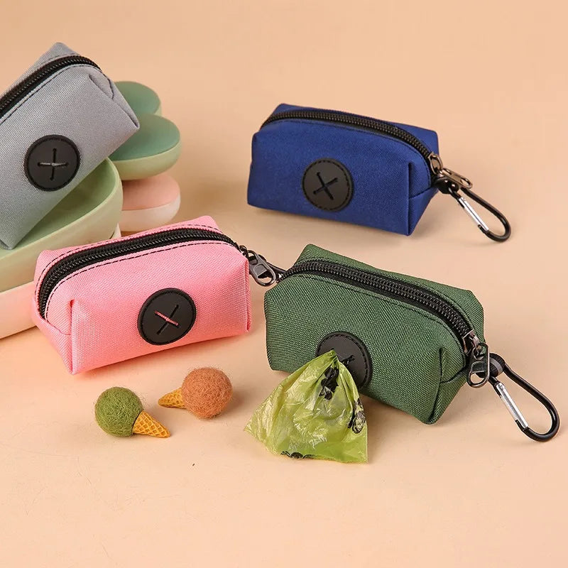 Canvas Dog Poop Bag Holder with Carabiner Clip Outdoor Waste Bag Dispenser