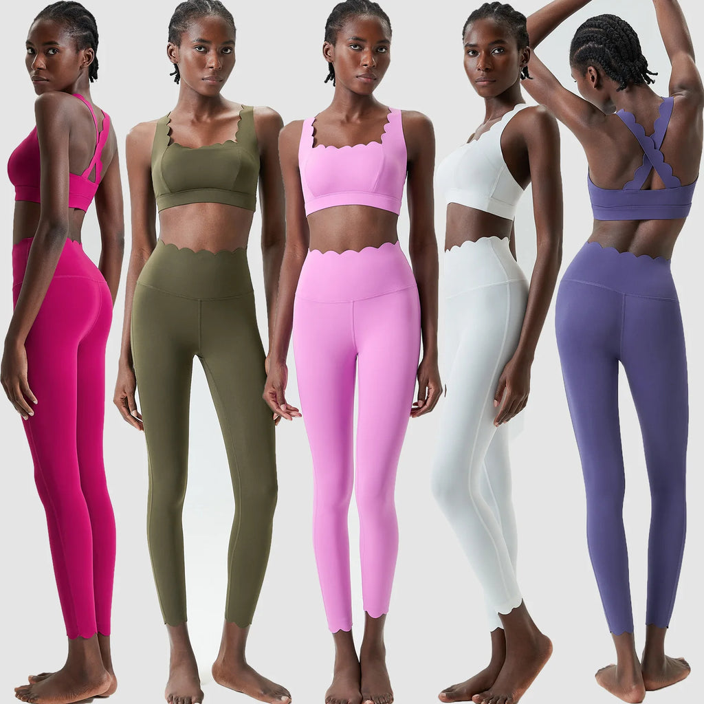 Women Seamless Yoga Set 2 Piece Gym Outfit High Waist Leggings Sports Bra Fitness Workout Set