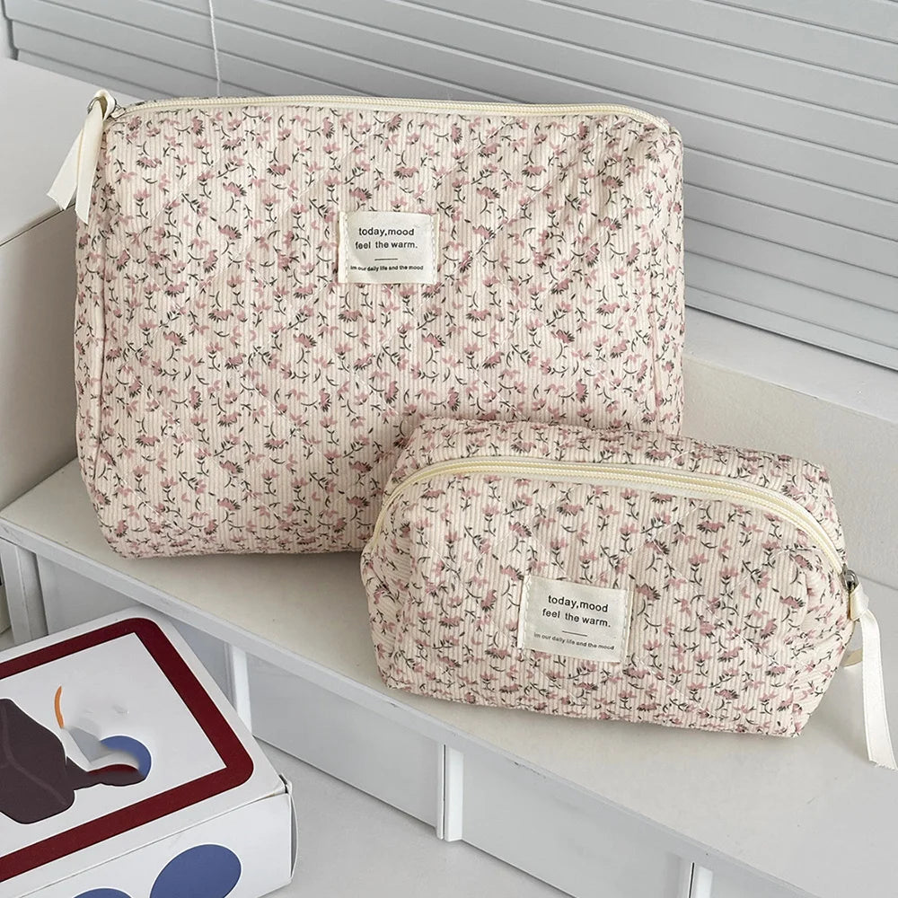 Floral Cosmetic Bag Travel Organizer Makeup Pouch Large Capacity Toiletry Storage Bag Portable Zipper Handbag