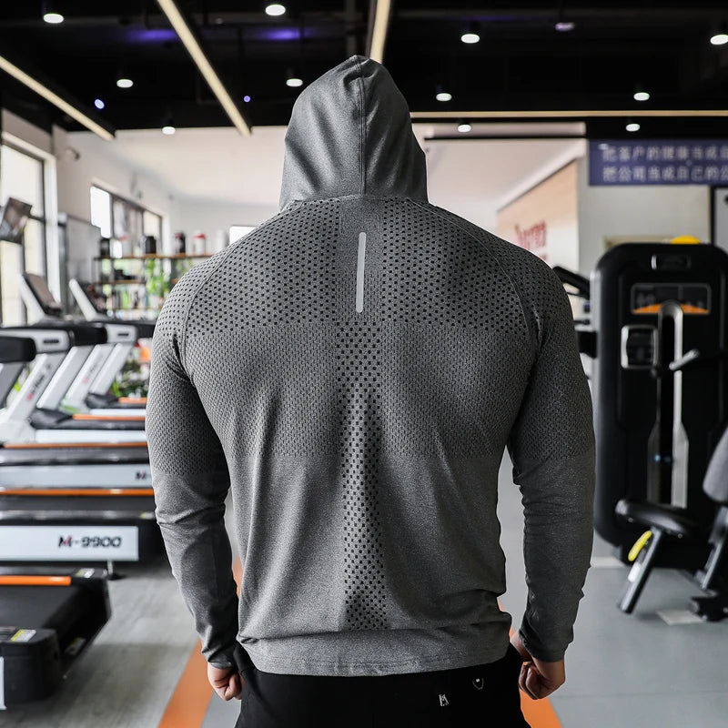 Men Long Sleeve Sports Hoodie Running Fitness Training Sweatshirt Top