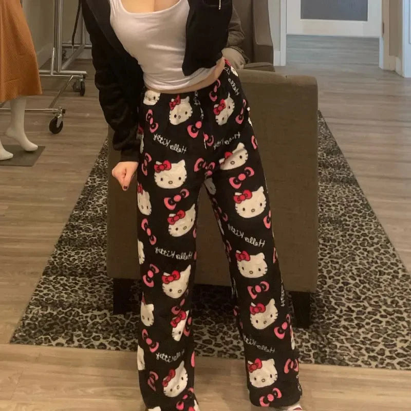 Hello Kitty Pajama Pants Cartoon Sanrio Women Sleepwear Home Trousers