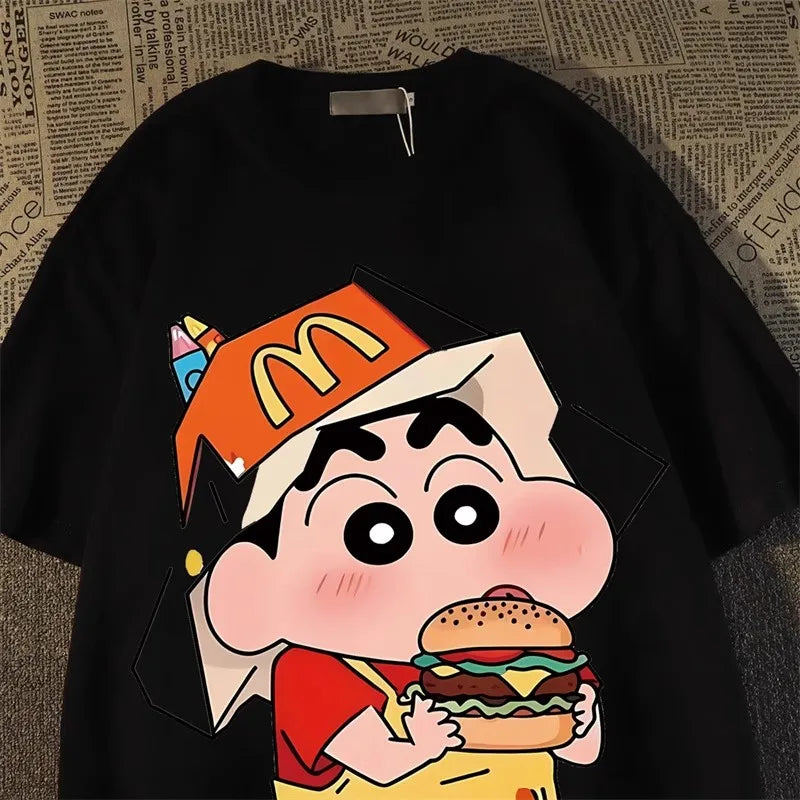 Women Crayon Shin Print Oversized T Shirt Y2K Harajuku Casual Streetwear Top