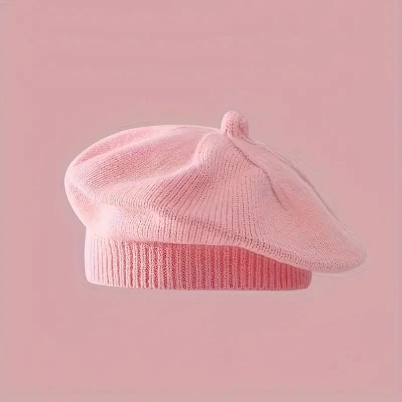 Baby Girl Flower Beret Warm Knit Beanie Hat