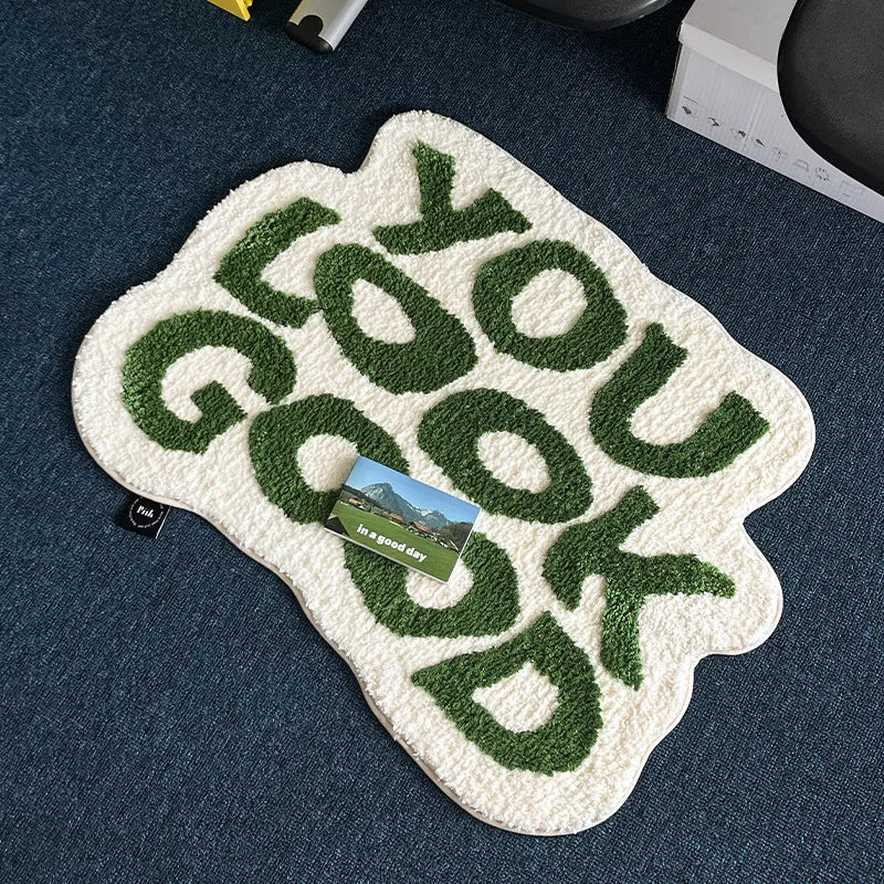 Irregular Letter Floor Mat Soft Anti Slip Faux Cashmere Area Rug Home Decor