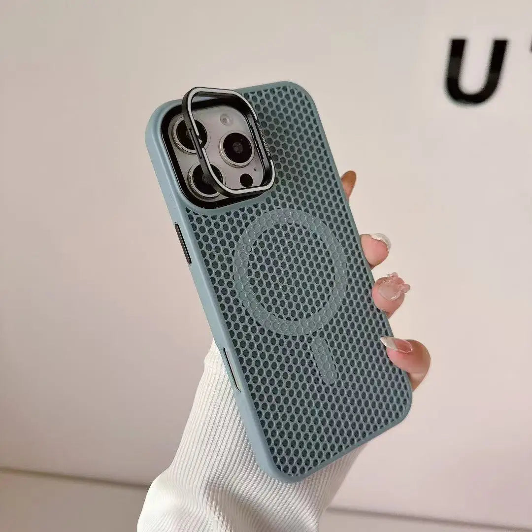 Mesh Cooling MagSafe Alloy Lens Wireless Charging iPhone Case