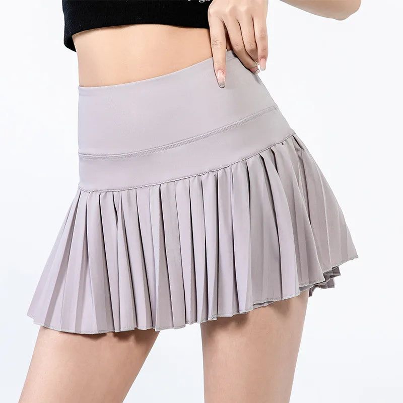 Women Pleated Tennis Skirt with Shorts Breathable Running Fitness Skort