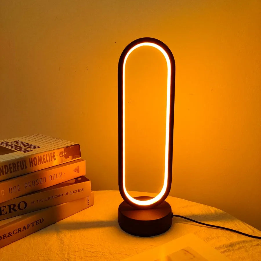 LED Ring Table Lamp 3 Color Dimmable Bedside Night Light for Bedroom Living Room