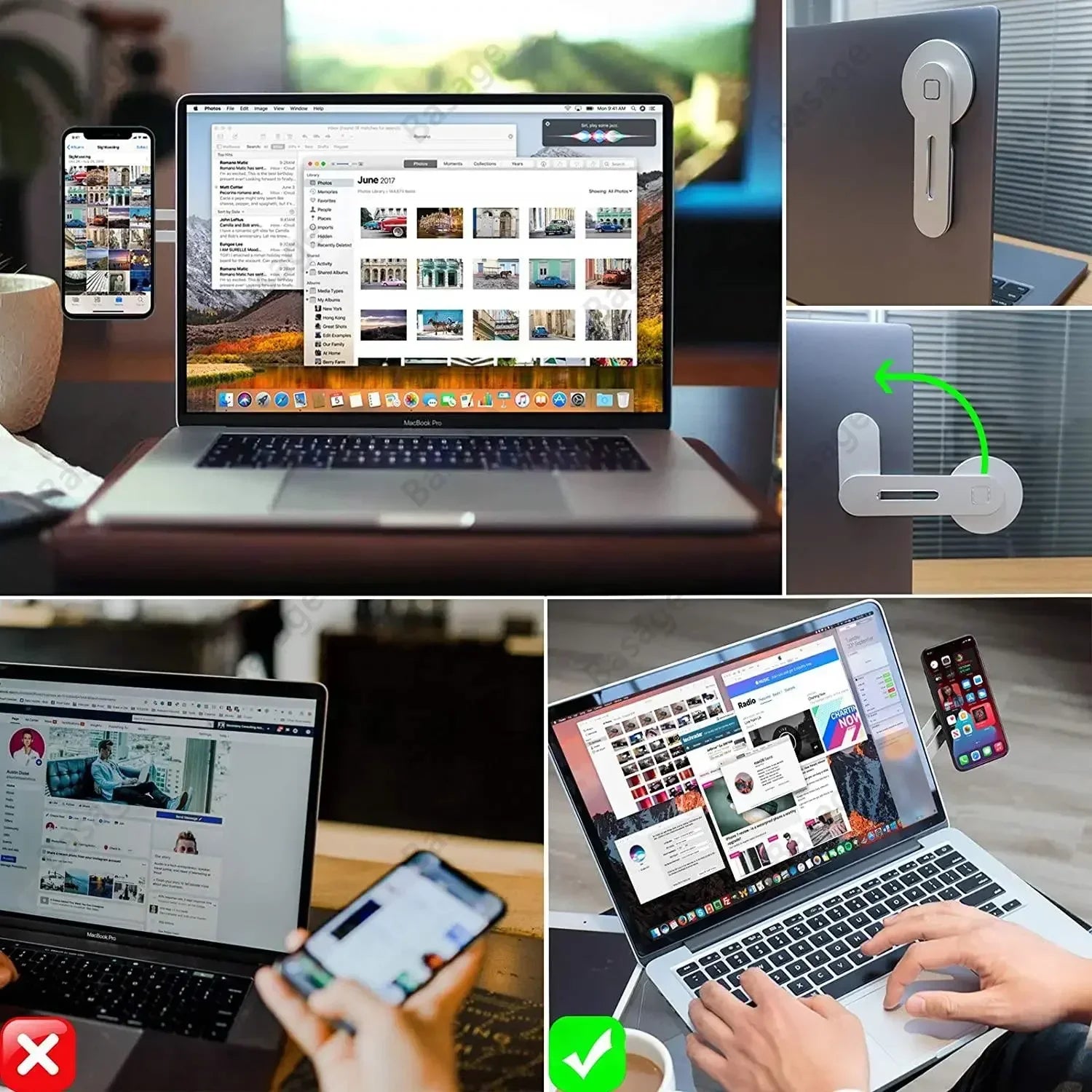 Magnetic Laptop Phone Holder Foldable Slim Side Mount for iPhone and All Phones