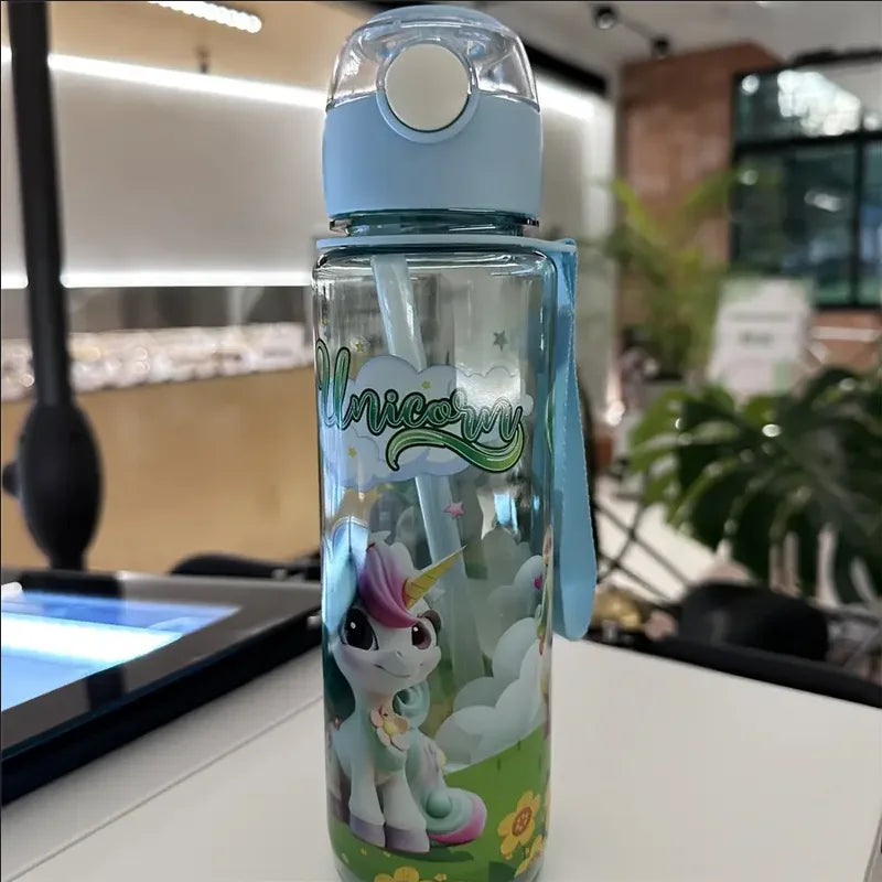 Cute Cartoon Water Bottle 700ml – BPA Free Leakproof Kids Drinking Bottle with Straw for School & Outdoor