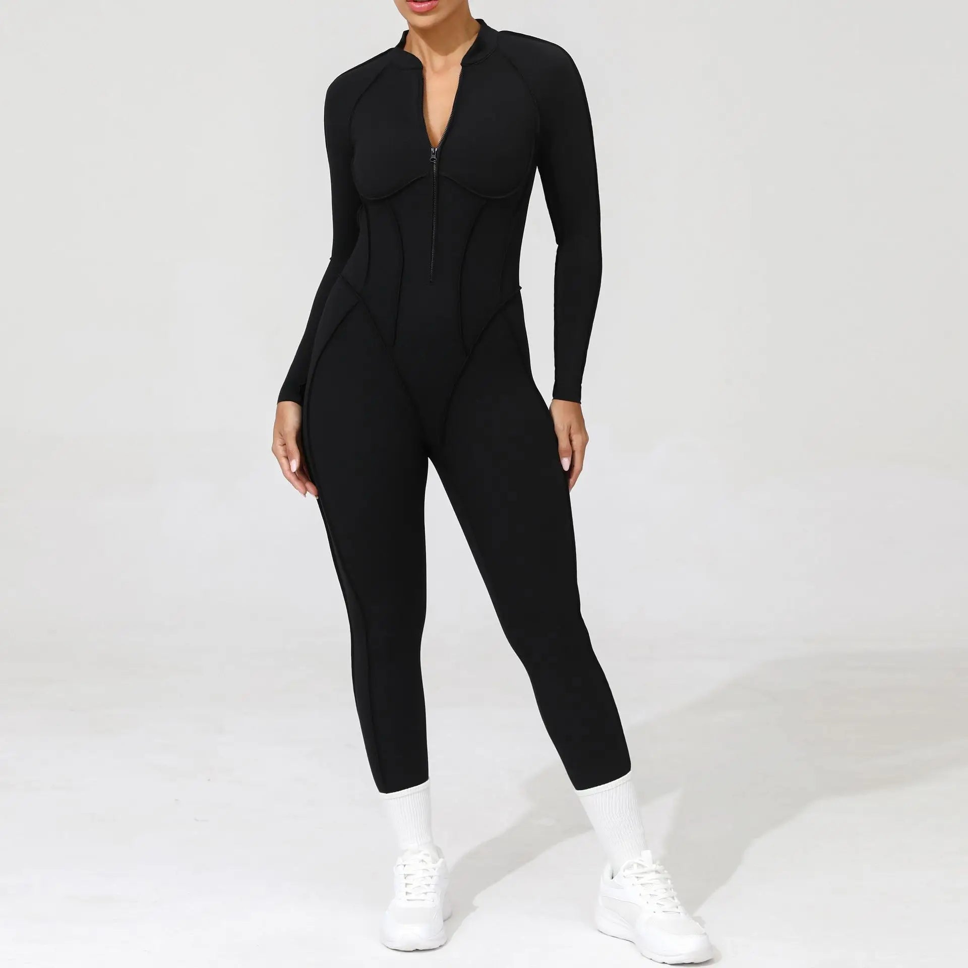 Women Zip Gym Jumpsuit Open Back Yoga Fitness Tracksuit Sports Bodysuit