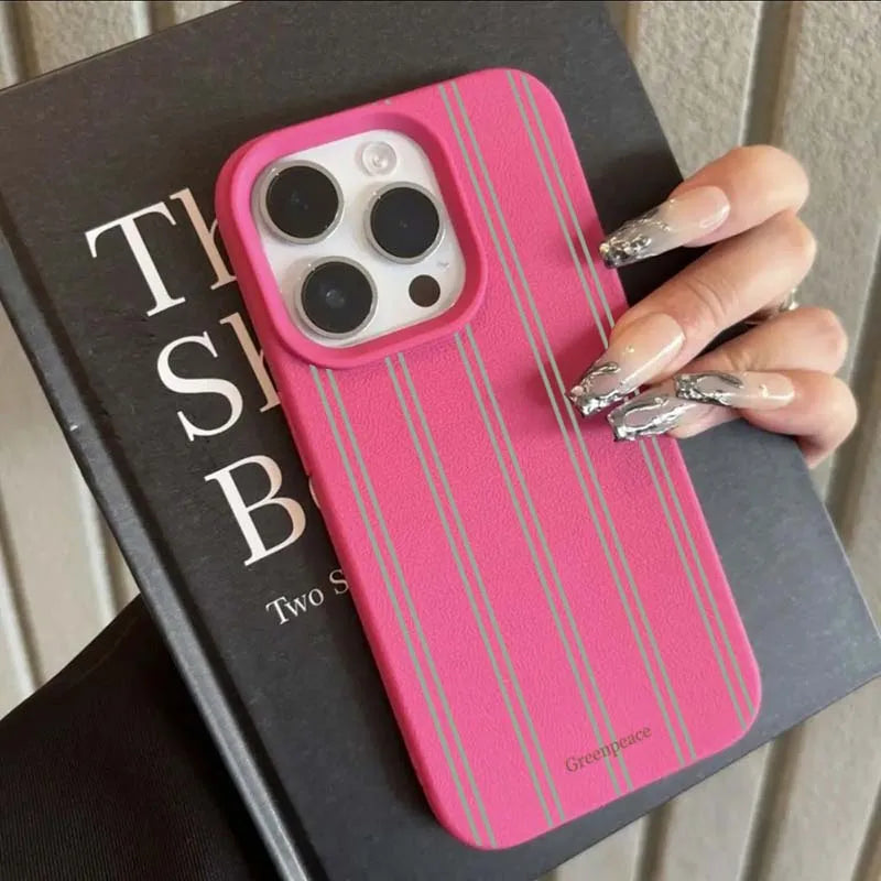 Green Stripe Lichee Pattern Silicone iPhone Case