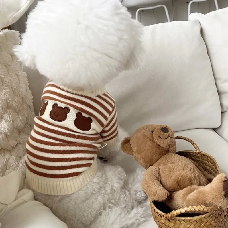 Bear Print Dog Knitted Sweater Warm Coat for Small Dogs
