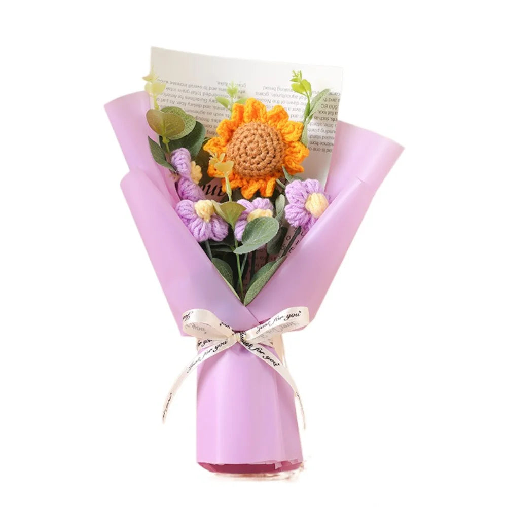 Handmade Crochet Flower Bouquet Sunflower Daisy Eternal Artificial Gift for Mother’s Day Birthday