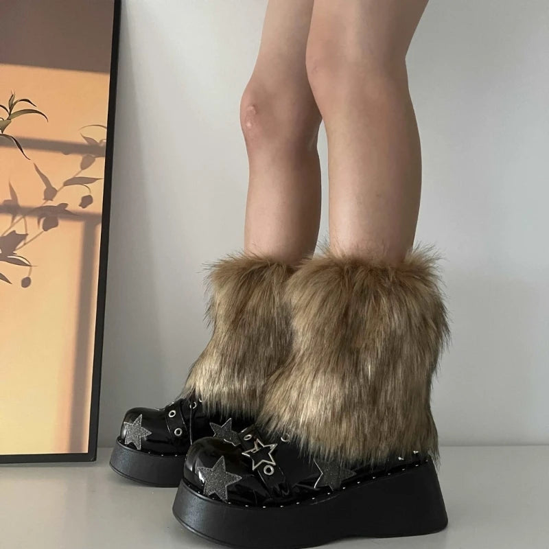 Faux Fur Leg Warmers Y2K Winter Boot Covers