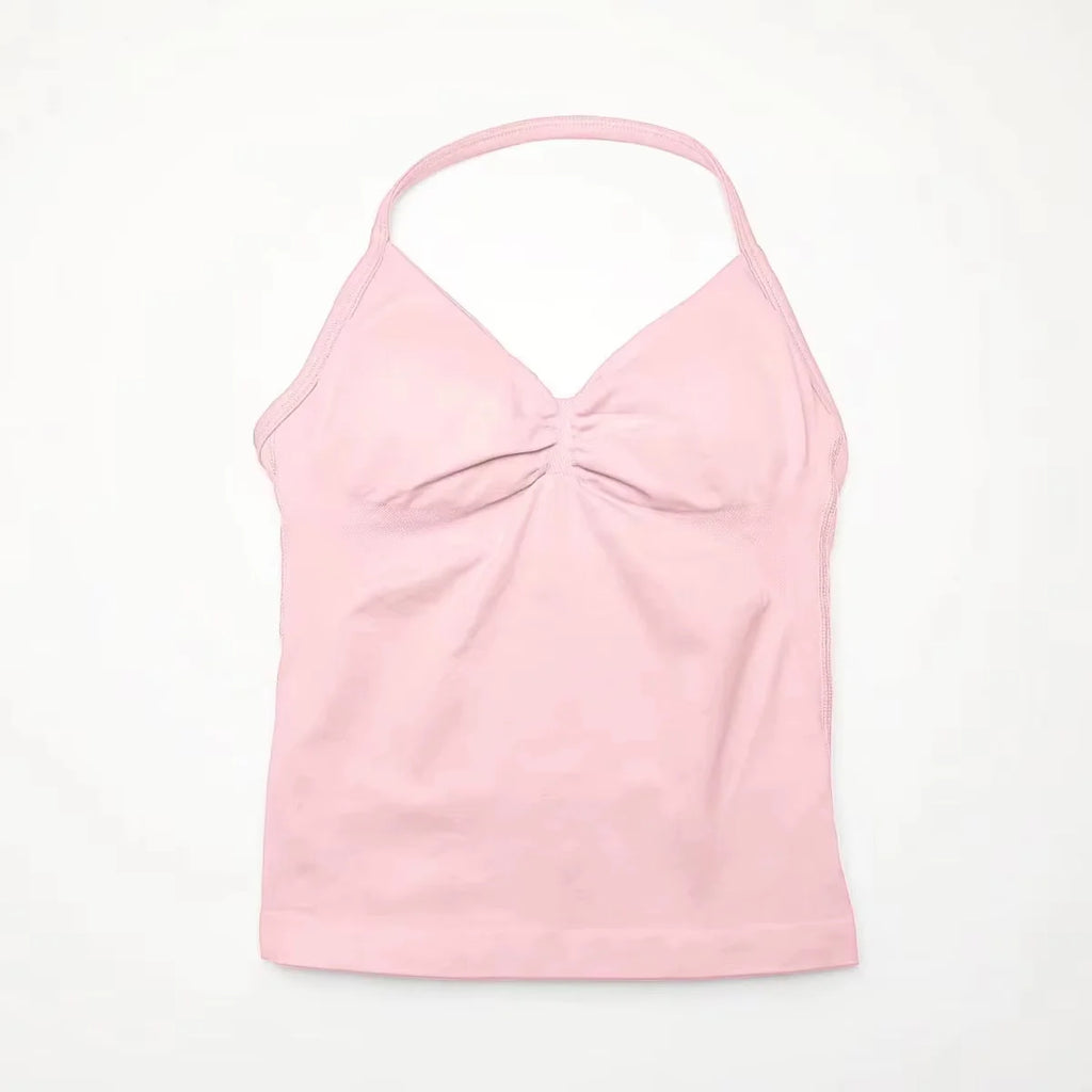 Longline Strappy Yoga Sports Vest Women Gym Workout Halter Bra Top