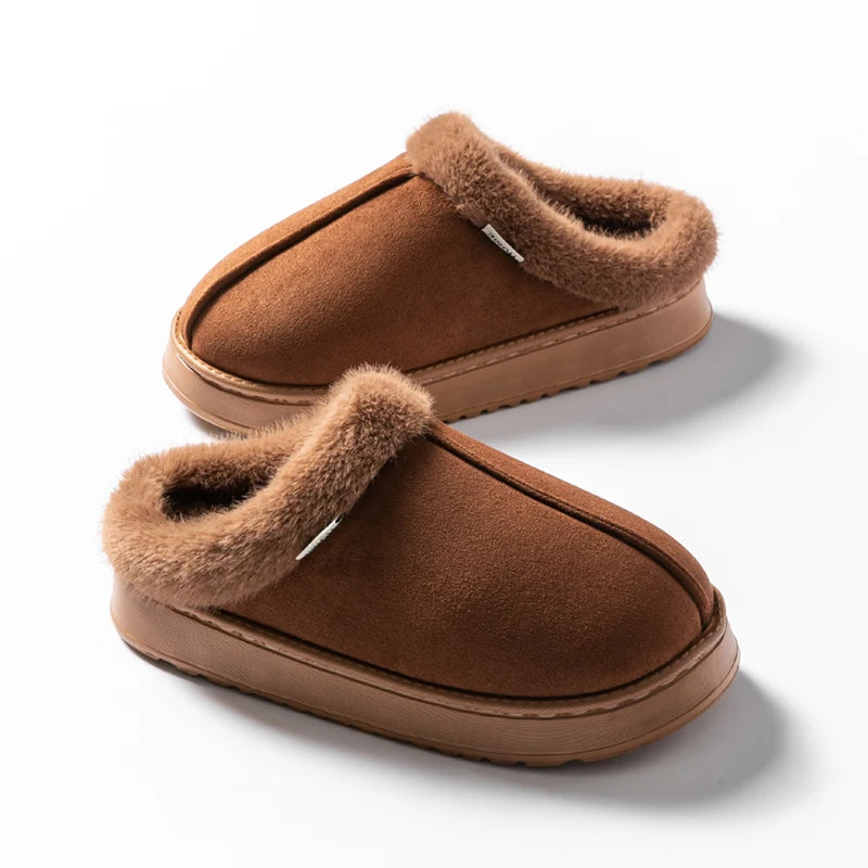 Fluffy Slippers Winter Warm Plush Indoor Shoes Non Slip EVA Thick Sole Home Slippers Women Men