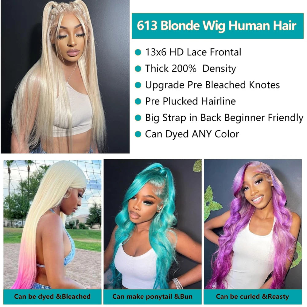 613 Blonde Wig – Straight HD Lace Front Human Hair Wig for Women